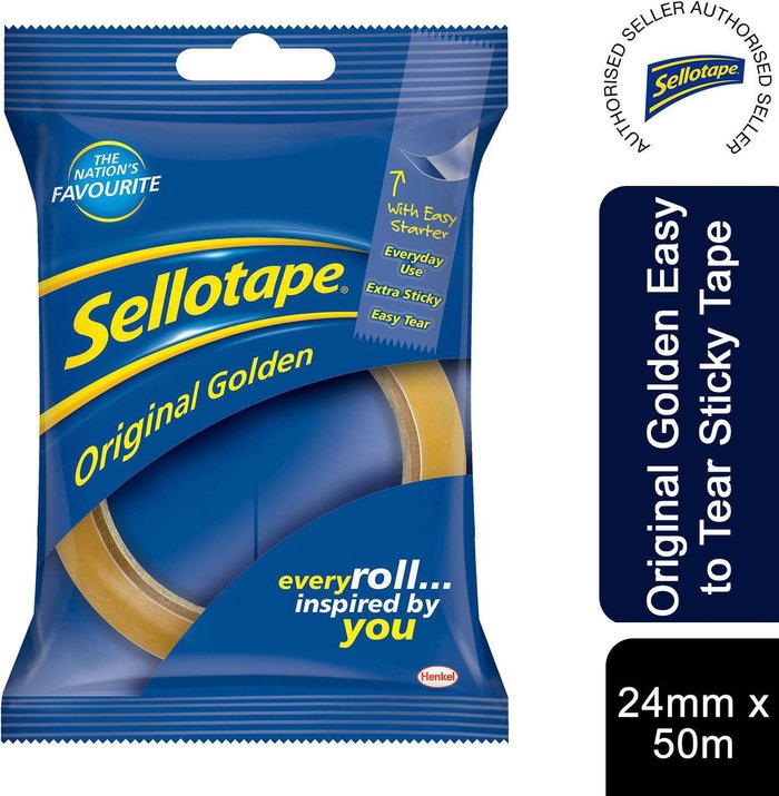 The Range | Sellotape Sellotape 50m Strong, Sticky Original Golden Tape - Strong & Sticky Original Golden Tape Sellotape Sellotape 50m Strong, Sticky Original Golden Tape - Strong & Sticky Original Golden Tape