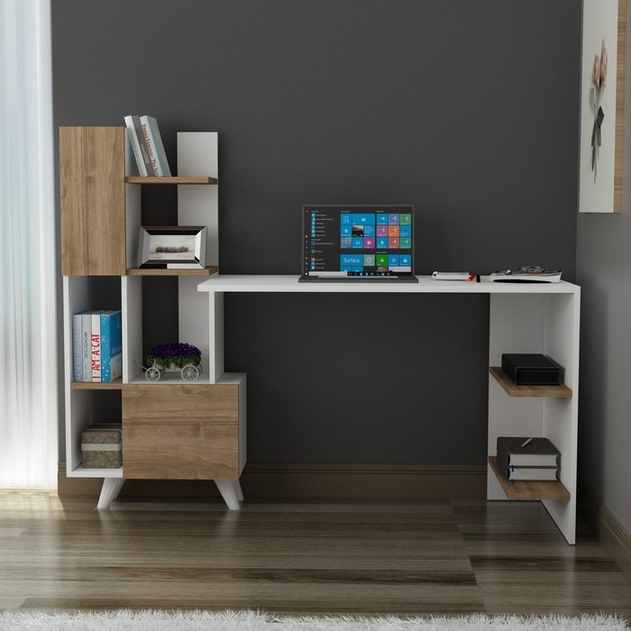 The Range | Destina Home Nicole Computer Desk with Cabinet and Shelves - White - Walnut Destina Home Nicole Computer Desk with Cabinet and Shelves - White - Walnut