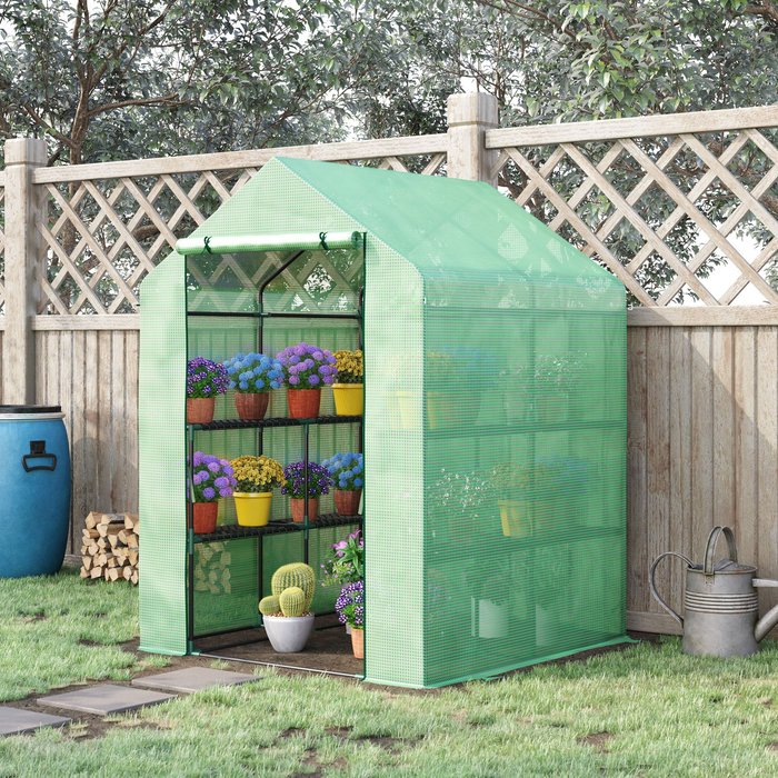 The Range | Outsunny 2 Tier Walk in Garden Greenhouse - Green Outsunny 2 Tier Walk in Garden Greenhouse - Green