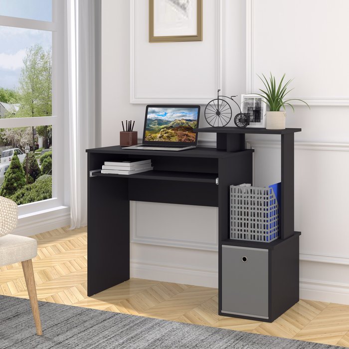 The Range | HOMCOM Computer Desk with Sliding Keyboard Tray and Shelf - Black HOMCOM Computer Desk with Sliding Keyboard Tray and Shelf - Black