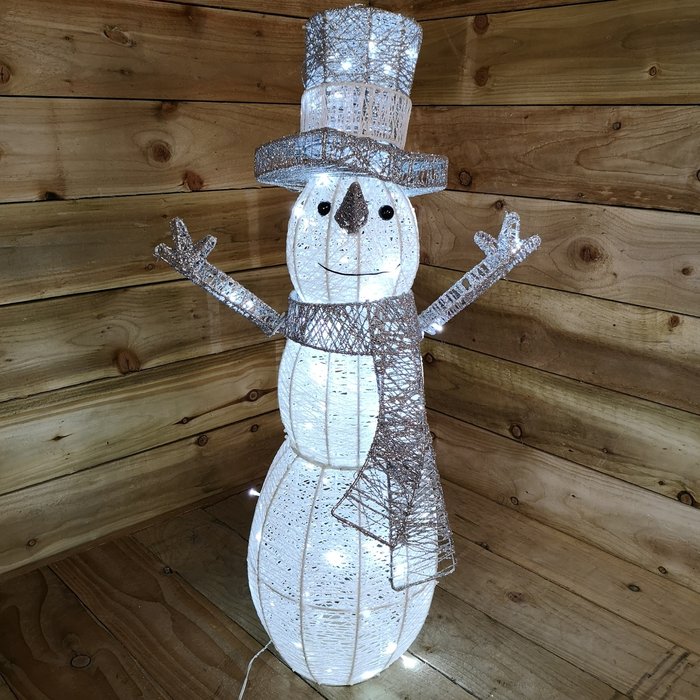 The Range | Samuel Alexander 80cm White and Silver Glitter 3D 80 LED Lit Christmas Snowman - White Snowman Samuel Alexander 80cm White and Silver Glitter 3D 80 LED Lit Christmas Snowman - White Snowman