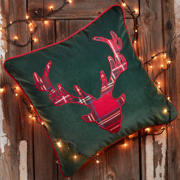 The Range | Destina Home Christmas Themed Deer Inlaid Cushion Throw Pillow - Green Destina Home Christmas Themed Deer Inlaid Cushion Throw Pillow - Green