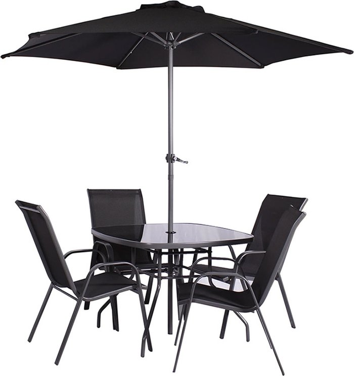 The Range | Royalcraft Royalcraft Rio 4 Seater Set With Parasol - Black Royalcraft Royalcraft Rio 4 Seater Set With Parasol - Black