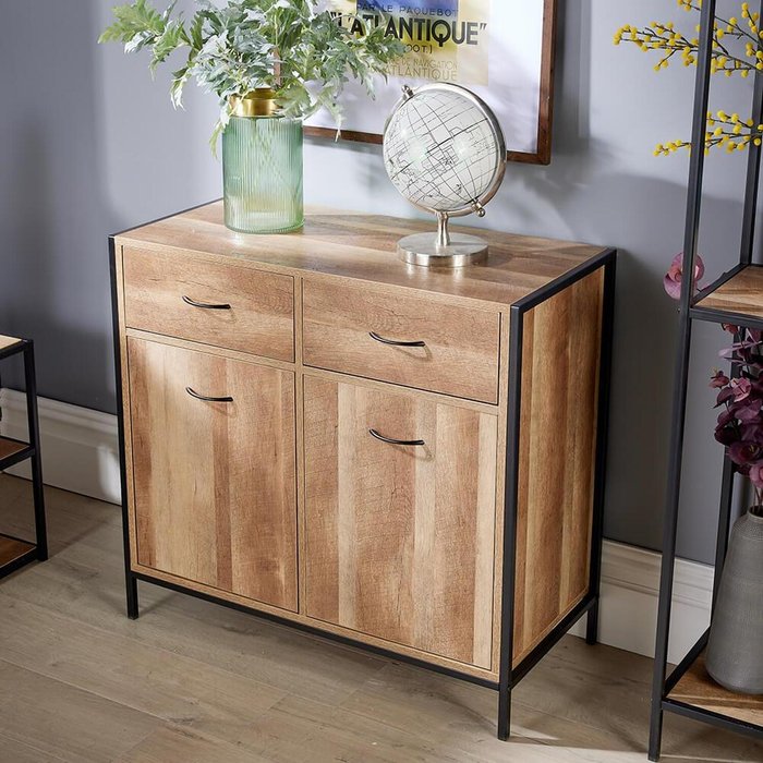 The Range | Home Source Oakmere 2 Door Compact Sideboard with 2 Drawers Storage Unit - Natural - Natural Home Source Oakmere 2 Door Compact Sideboard with 2 Drawers Storage Unit - Natural - Natural