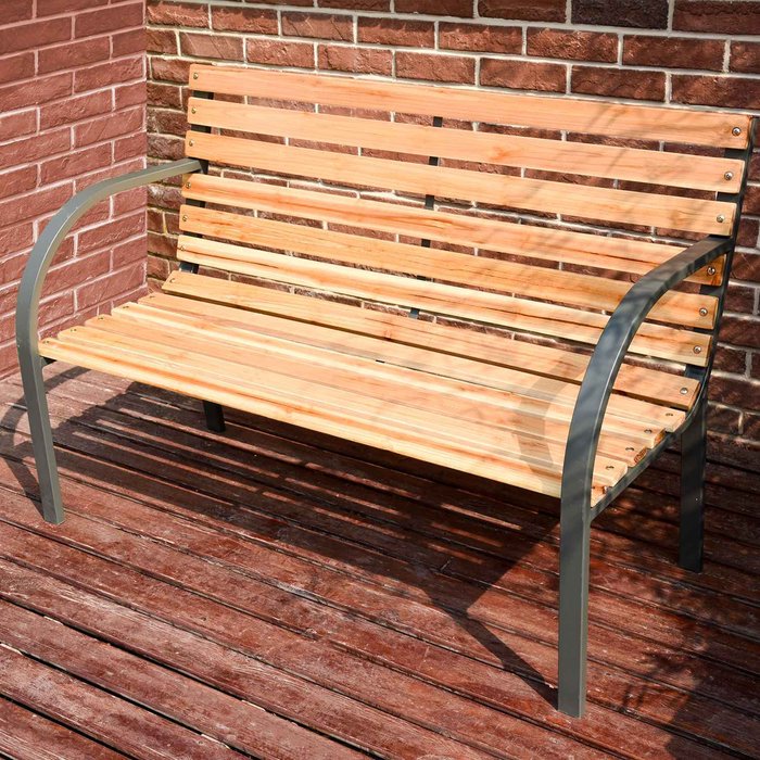 The Range | BIRCHTREE Wooden Slatted 2 Seater Metal Frame Garden Bench - Natural BIRCHTREE Wooden Slatted 2 Seater Metal Frame Garden Bench - Natural