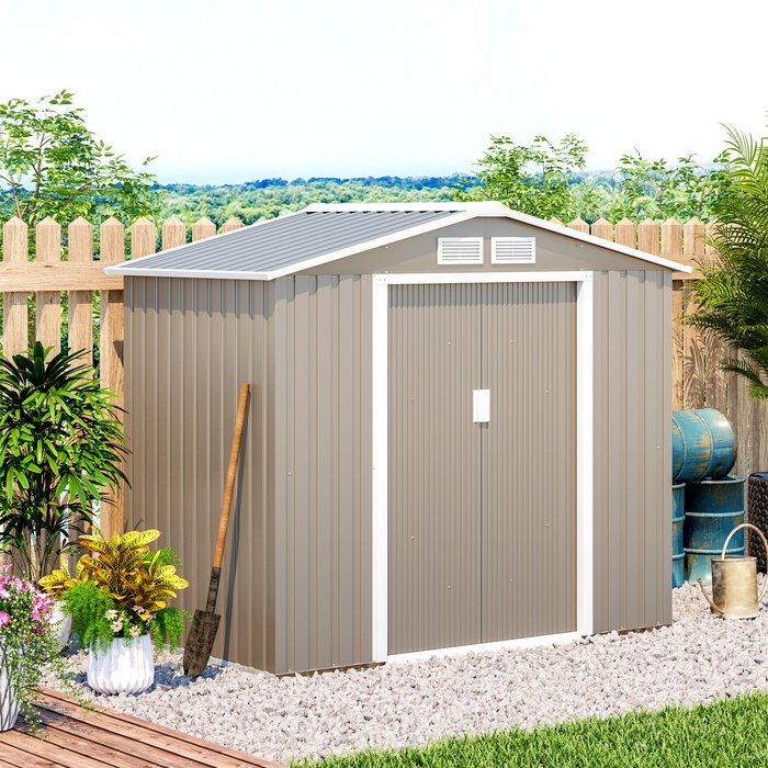 The Range | Outsunny Large Metal Storage Garden Shed - Grey Outsunny Large Metal Storage Garden Shed - Grey