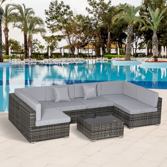 The Range | Outsunny 7 Piece Rattan Patio Furniture Set - Grey Outsunny 7 Piece Rattan Patio Furniture Set - Grey