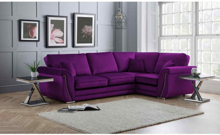 The Range | Simply Eleganza Luca Full Back L Shape Right Hand Corner Sofa Velvet Beading - Purple Simply Eleganza Luca Full Back L Shape Right Hand Corner Sofa Velvet Beading - Purple