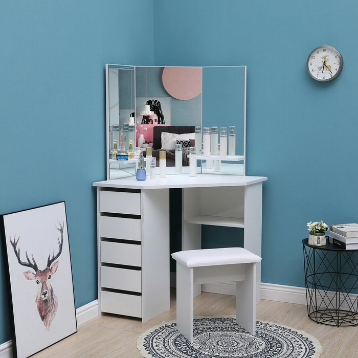 The Range | Kosy Koala Corner White Make Up Dressing Table Set with 3 Mirror and Stool - White Kosy Koala Corner White Make Up Dressing Table Set with 3 Mirror and Stool - White