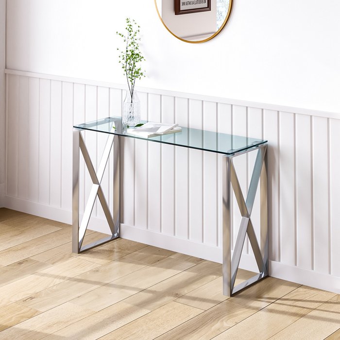 The Range | Livingandhome Modern Clear Tempered Glass Side Table - Silver Livingandhome Modern Clear Tempered Glass Side Table - Silver
