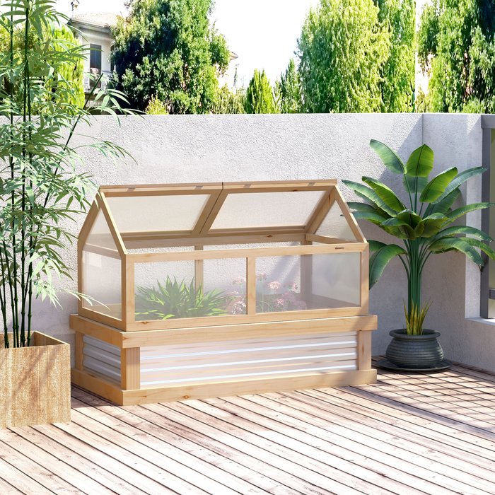 The Range | Outsunny Raised Garden Bed Kit with Greenhouse - Natural Outsunny Raised Garden Bed Kit with Greenhouse - Natural