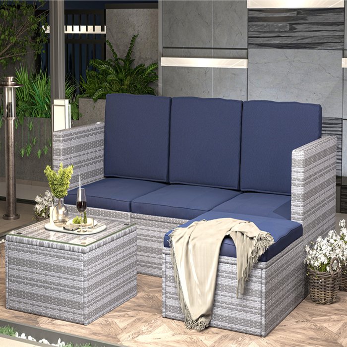 The Range | Bigzzia 5 Piece Rattan Garden Patio Sofa Set - Grey / No Cover Bigzzia 5 Piece Rattan Garden Patio Sofa Set - Grey / No Cover