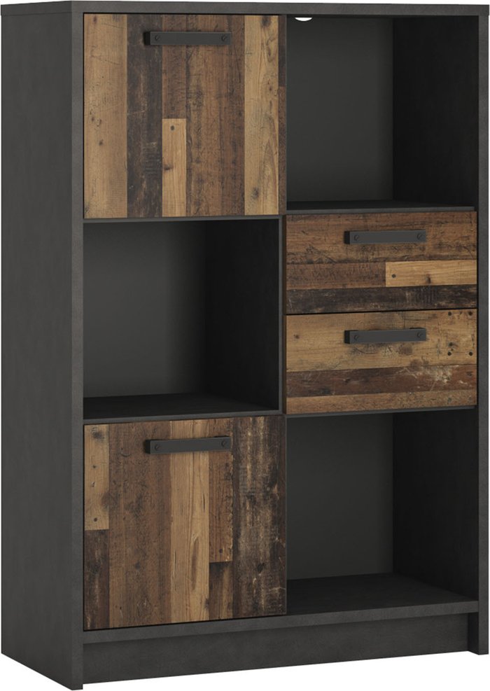 The Range | Brooklyn Low Bookcase With 2 Doors And 2 Drawers In Walnut And Dark Matera Grey Brooklyn Low Bookcase With 2 Doors And 2 Drawers In Walnut And Dark Matera Grey