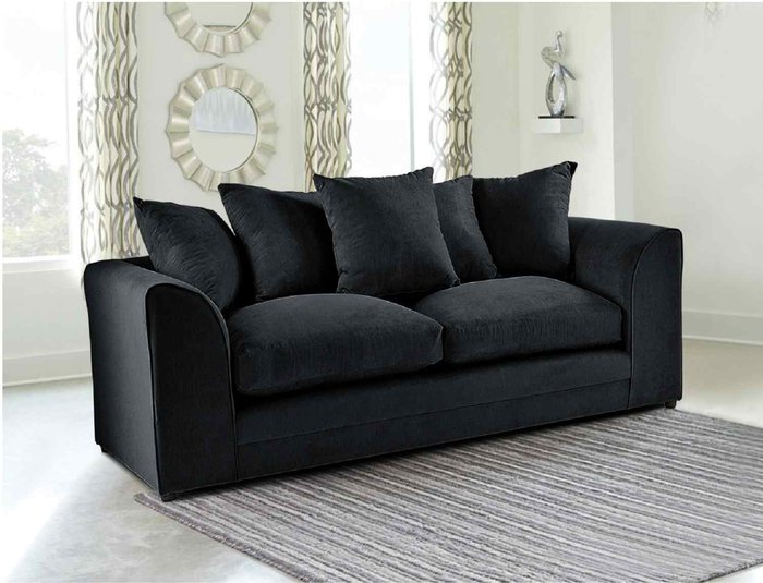 The Range | Simply Eleganza Mirana Modern Plush Velvet 3 Seater Sofa - Black Simply Eleganza Mirana Modern Plush Velvet 3 Seater Sofa - Black