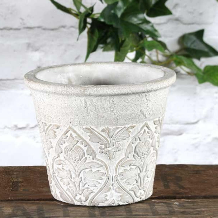 The Range | Kingsbury Gifts Baroque Plant Pot - White / 17cm Kingsbury Gifts Baroque Plant Pot - White / 17cm