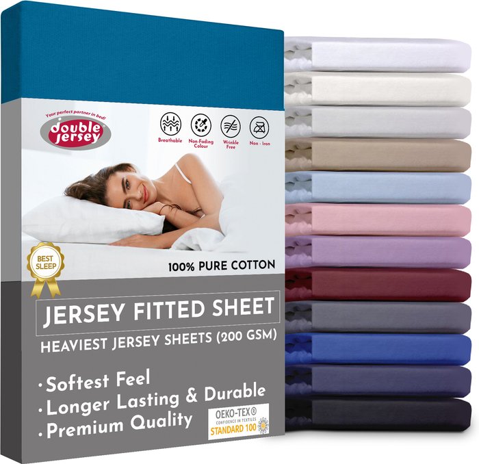 The Range | Double Jersey Double Jersey - Luxurious Jersey - Fitted Sheet - Deep Pocket 160x200x32 cm - Blue Double Jersey Double Jersey - Luxurious Jersey - Fitted Sheet - Deep Pocket 160x200x32 cm - Blue