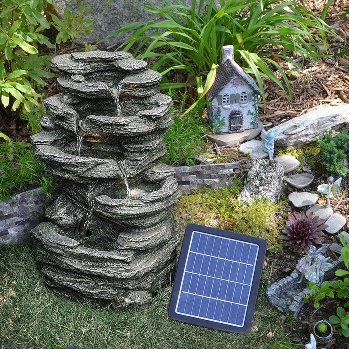 The Range | Livingandhome Solar LED Light Water Feature Pump Fountain Waterfall Rockery Decor - Grey / 27cm Livingandhome Solar LED Light Water Feature Pump Fountain Waterfall Rockery Decor - Grey / 27cm
