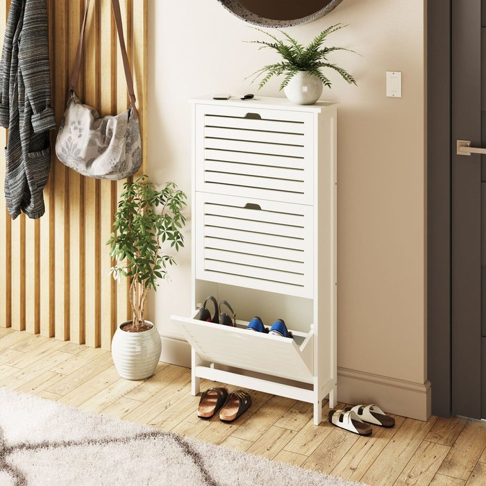 The Range | GFW Bergen Three Tier Shoe Cabinet Grey - White GFW Bergen Three Tier Shoe Cabinet Grey - White