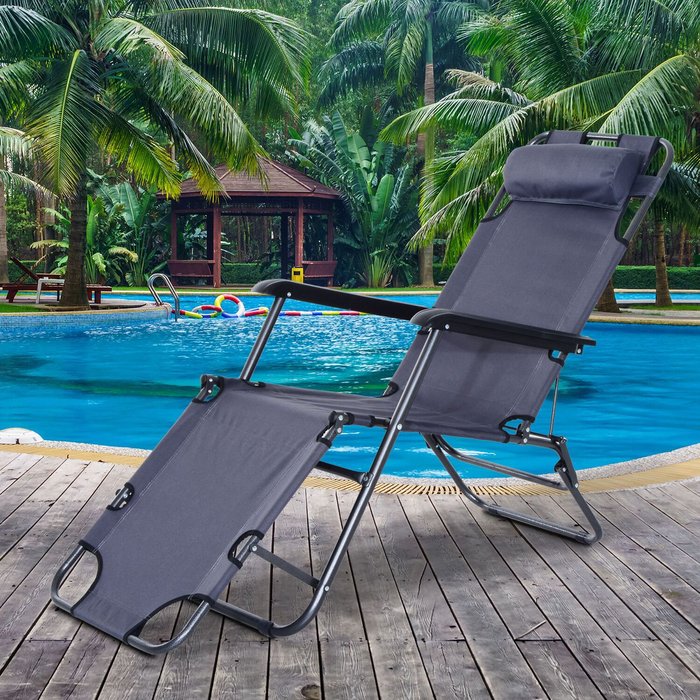 The Range | Outsunny Outsunny Sun Lounger Recliner Chair 2 In 1 Garden Foldable Steel Grey Outdoor Outsunny Outsunny Sun Lounger Recliner Chair 2 In 1 Garden Foldable Steel Grey Outdoor