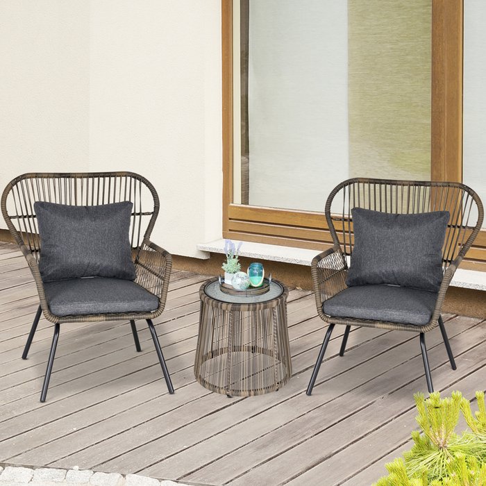 The Range | Outsunny 3 PCS Webbed Rattan Outdoor Dining Patio Set - Grey Outsunny 3 PCS Webbed Rattan Outdoor Dining Patio Set - Grey