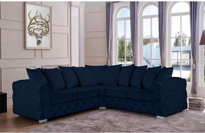The Range | Simply Eleganza Owen Scatterback Corner Sofa in Plush Velour Velvet - Blue Simply Eleganza Owen Scatterback Corner Sofa in Plush Velour Velvet - Blue