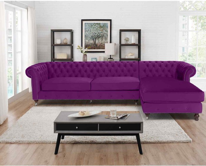 The Range | Simply Eleganza Kayla Chesterfield L Shape Left Hand Corner Sofa - Purple Simply Eleganza Kayla Chesterfield L Shape Left Hand Corner Sofa - Purple