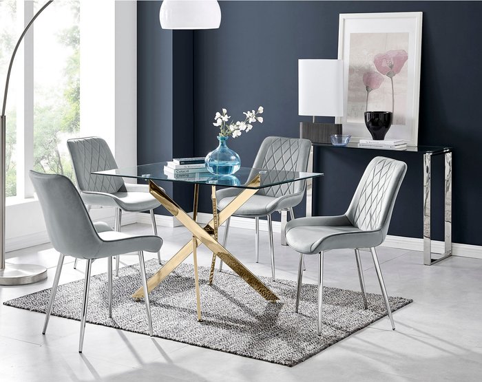 The Range | FurnitureboxUK Leonardo Dining Table With Four Pesaro Silver Leg Chairs - Grey FurnitureboxUK Leonardo Dining Table With Four Pesaro Silver Leg Chairs - Grey