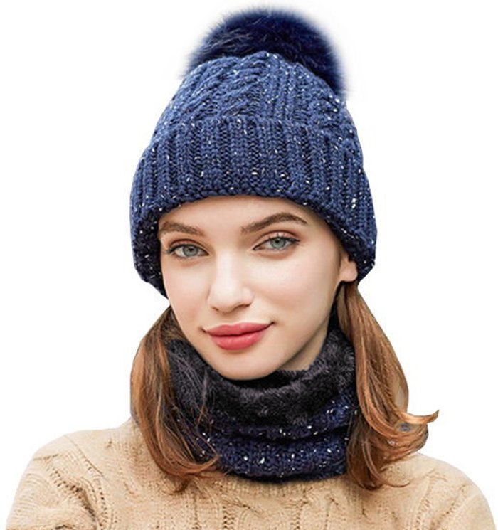 The Range | Soft Fleece Bobble Hat with Neck Warmer - Navy Soft Fleece Bobble Hat with Neck Warmer - Navy