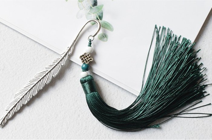 The Range | Metal Feather shape Tassel Bookmark - Green Metal Feather shape Tassel Bookmark - Green