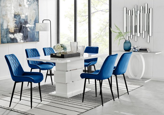 The Range | FurnitureboxUK Apollo Table With Six Pesaro Black Leg Chairs - Navy FurnitureboxUK Apollo Table With Six Pesaro Black Leg Chairs - Navy