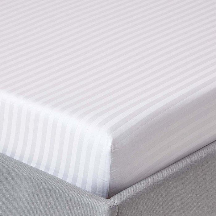The Range | Homescapes 330 Thread Count Egyptian Cotton Satin Stripe Fitted Sheet - White / Single Homescapes 330 Thread Count Egyptian Cotton Satin Stripe Fitted Sheet - White / Single