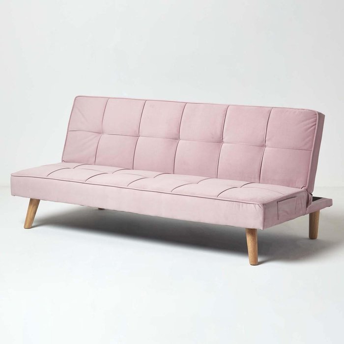 The Range | Homescapes Bower Velvet Large 3 Seater Sofa Bed - Pink Homescapes Bower Velvet Large 3 Seater Sofa Bed - Pink