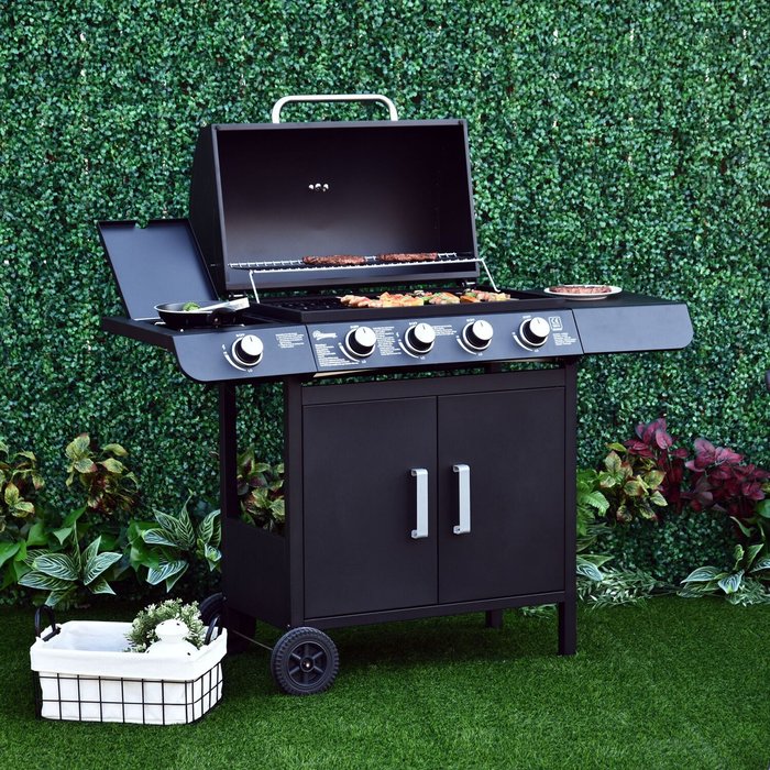 The Range | Outsunny Gas Burner Grill BBQ Trolley - Black Outsunny Gas Burner Grill BBQ Trolley - Black