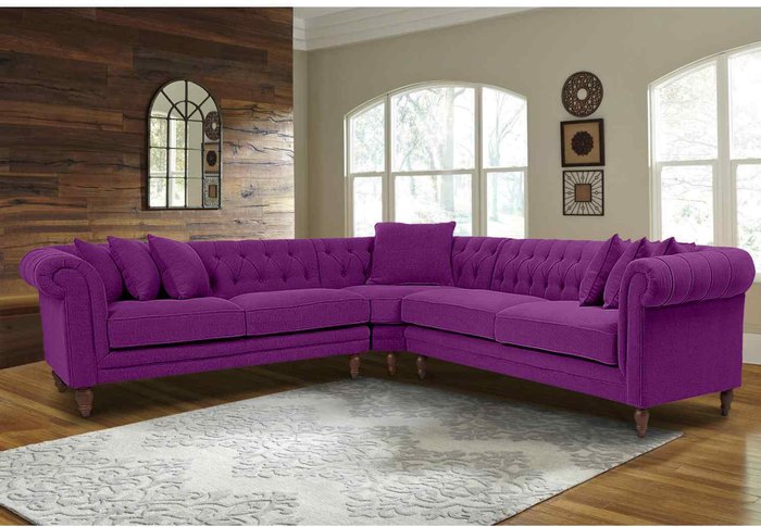 The Range | Simply Eleganza Elliot Chesterfield Corner Sofa in Velvet Fabric - Purple Simply Eleganza Elliot Chesterfield Corner Sofa in Velvet Fabric - Purple