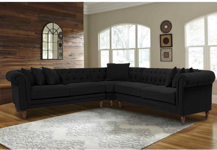 The Range | Simply Eleganza Elliot Chesterfield Corner Sofa in Velvet Fabric - Black Simply Eleganza Elliot Chesterfield Corner Sofa in Velvet Fabric - Black
