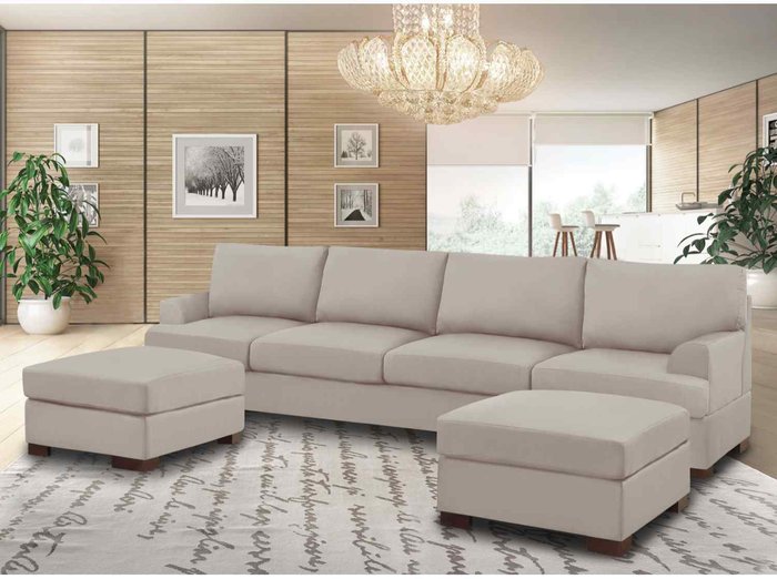 The Range | Simply Eleganza Henry Large U Shape Sofa in Plush Velvet with 2 Footstools - White Simply Eleganza Henry Large U Shape Sofa in Plush Velvet with 2 Footstools - White