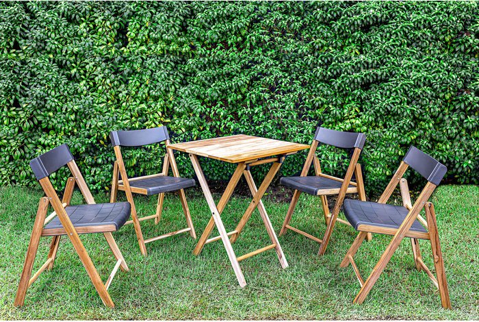 The Range | Tramontina Tramontina Teak Wood Folding Bistro Set - Grey / 4 Tramontina Tramontina Teak Wood Folding Bistro Set - Grey / 4