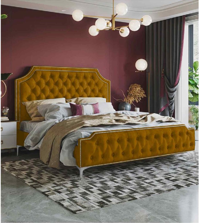 The Range | Gaia Bed Super King Plush Velvet Mustard Gaia Bed Super King Plush Velvet Mustard