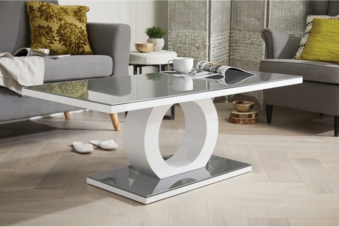 The Range | FurnitureboxUK Giovani Modern Halo High Gloss and Glass Coffee Table - Grey & White FurnitureboxUK Giovani Modern Halo High Gloss and Glass Coffee Table - Grey & White