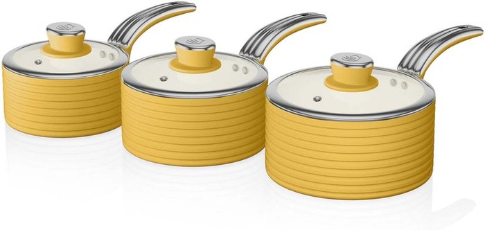 The Range | Swan Retro 3 Piece Saucepan Set - Yellow Swan Retro 3 Piece Saucepan Set - Yellow