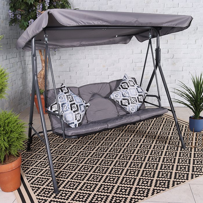 The Range | Royalcraft Royalcraft Cairo 3 Seat Swing Hammock with 3 Cushions - Grey Royalcraft Royalcraft Cairo 3 Seat Swing Hammock with 3 Cushions - Grey