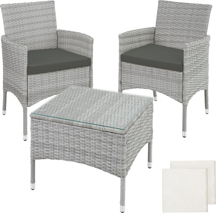 The Range | TECTAKE Tectake Lucerne Rattan Bistro Set - Grey/Cream TECTAKE Tectake Lucerne Rattan Bistro Set - Grey/Cream
