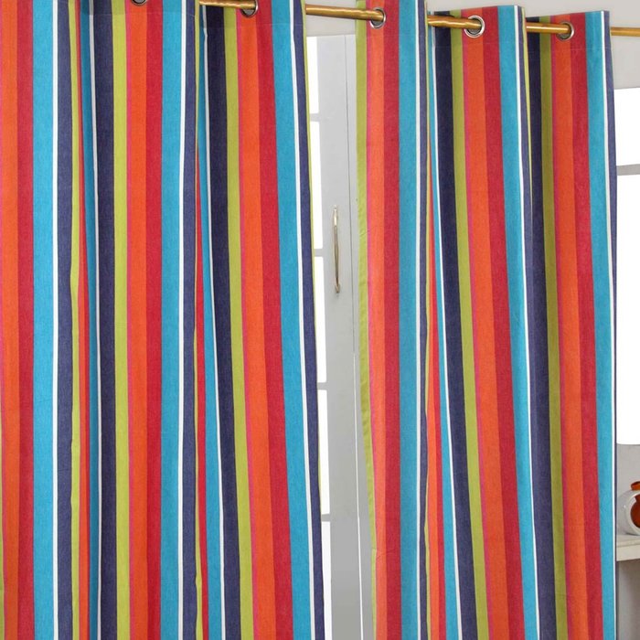 The Range | Homescapes Multi Stripes Ready Made Eyelet Curtain Pair - Multicolour Homescapes Multi Stripes Ready Made Eyelet Curtain Pair - Multicolour