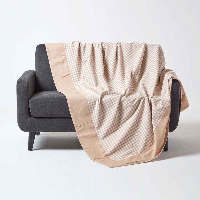 The Range | Homescapes Cotton Gingham Check Beige Throw - Beige Homescapes Cotton Gingham Check Beige Throw - Beige
