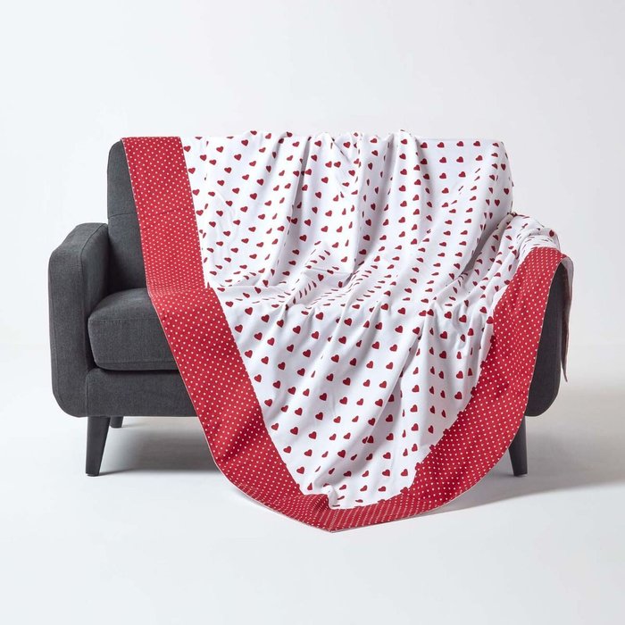The Range | Homescapes Cotton Heart Decorative Throw Blanket - Red Homescapes Cotton Heart Decorative Throw Blanket - Red