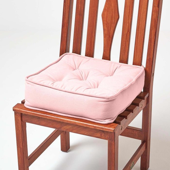 The Range | Homescapes Cotton Dining Chair Booster Cushion - Pink Homescapes Cotton Dining Chair Booster Cushion - Pink