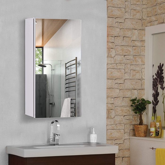 The Range | HOMCOM Wall-Mounted Bathroom Mirror Cabinet - Silver HOMCOM Wall-Mounted Bathroom Mirror Cabinet - Silver