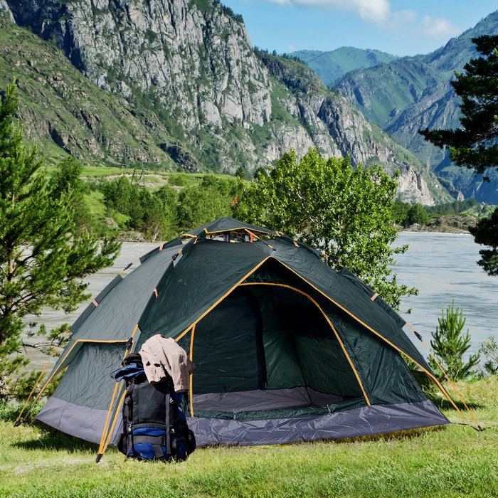 The Range | Outsunny Three Man Pop Up Tent Camping - Dark Green Outsunny Three Man Pop Up Tent Camping - Dark Green