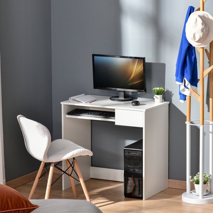 The Range | HOMCOM Compact Computer Table with Keyboard Tray - White HOMCOM Compact Computer Table with Keyboard Tray - White