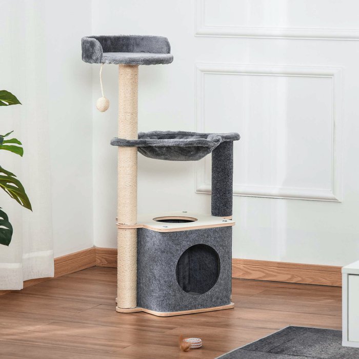 The Range | PawHut Pawhut Cat Tree Tower Climbing Activity Center With Sisal Scratching Post - Grey PawHut Pawhut Cat Tree Tower Climbing Activity Center With Sisal Scratching Post - Grey